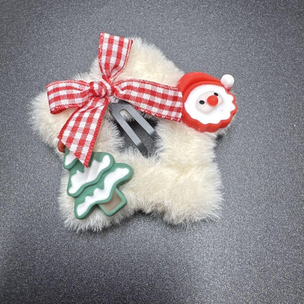 Red Plush Star BB Hair Clip Bow - New Year & Christmas Accessory