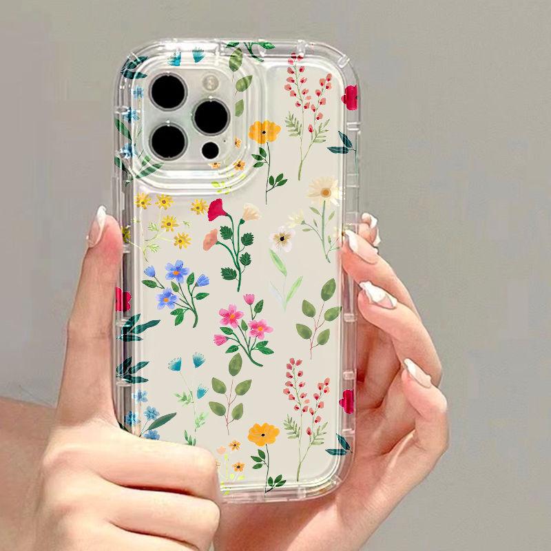 Broken Flowers Ins Wind Suitable for iPhone17PROMAX Mobile Phone Case 16Pro Apple 14 All-inclusive 13 Transparent 15 Soft Case