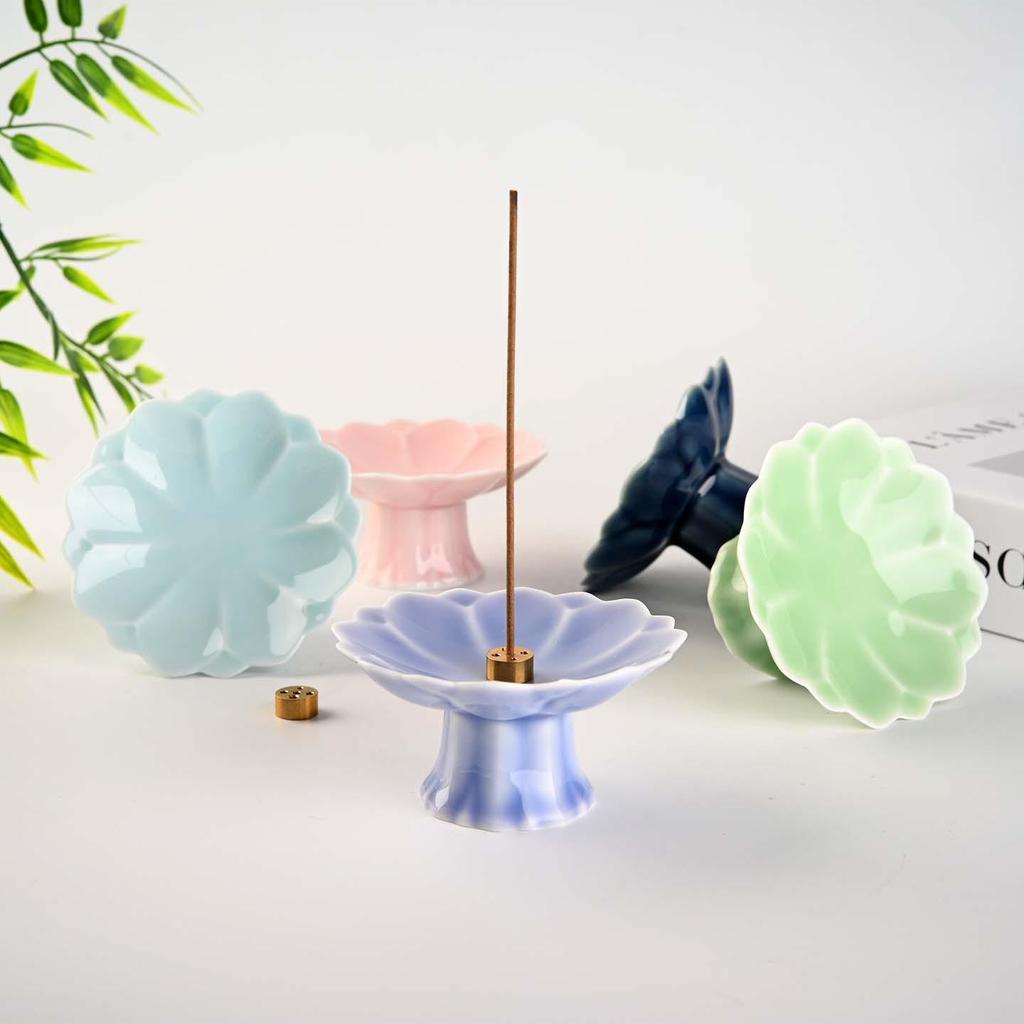 Zen Lotus Ceramic Incense Burner - Chinese Style Sandalwood & Stick Incense Holder for Home