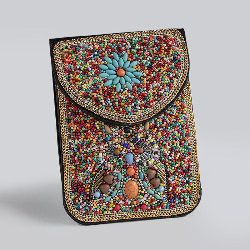 Bohemian Theme Pu Handbag With Magnetic Flap And Floral Accents For Daily Outings