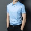Men's Ice Silk Short Sleeve Lapel Shirt - Business Casual, Non-Iron, Elastic Fit for Middle-Aged Dads
