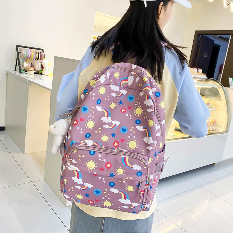 Women's Backpack Three-Piece Set Rainbow Print Student Schoolbag Large Capacity Backpack
