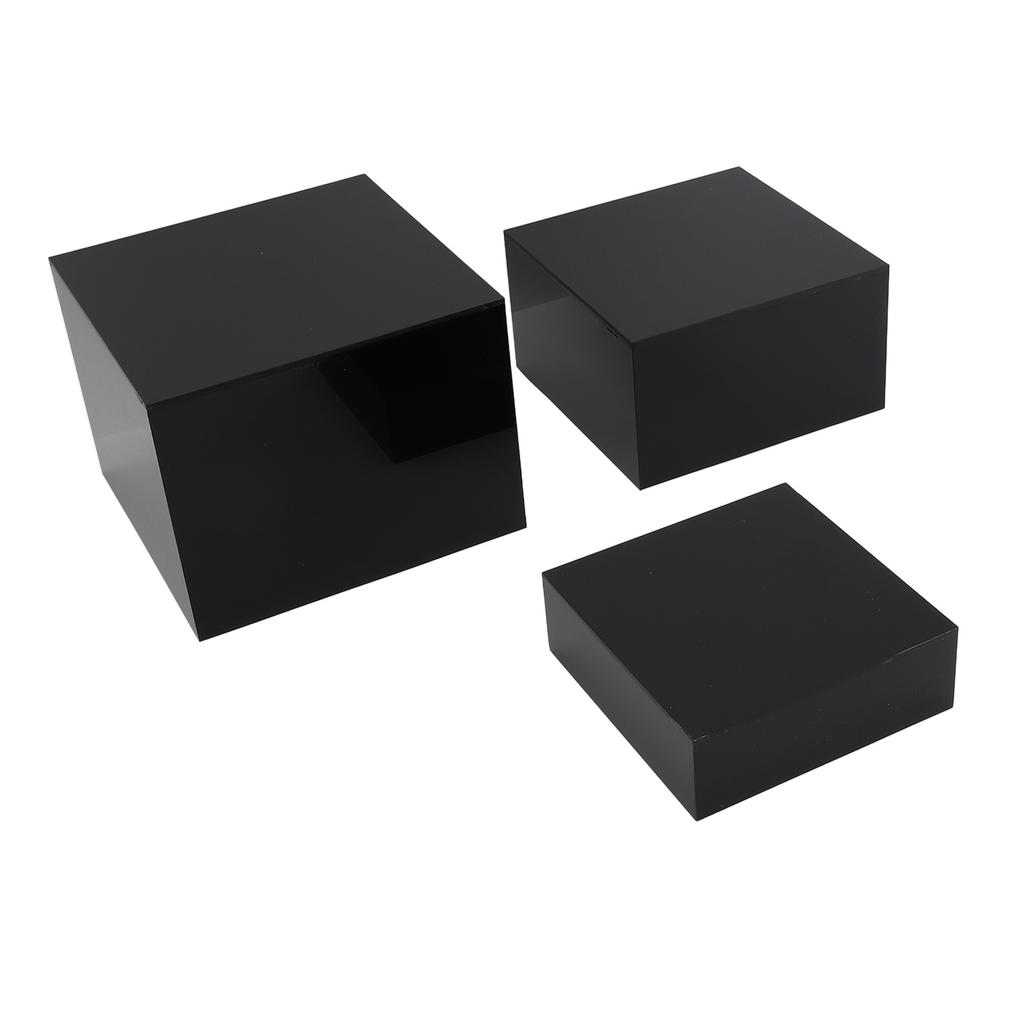 3 Stück Acryl Erhöhungen Displayständer Kubisch Ineinander steckbar für Desserttisch Buffet-Tische Essen Schwarz