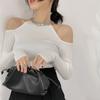 DX - Flash Diamond Collarbone Chain Off-shoulder Sexy Sweater for Women In Autumn and Winter, Careful Machine Slimming, Thin Lining Top