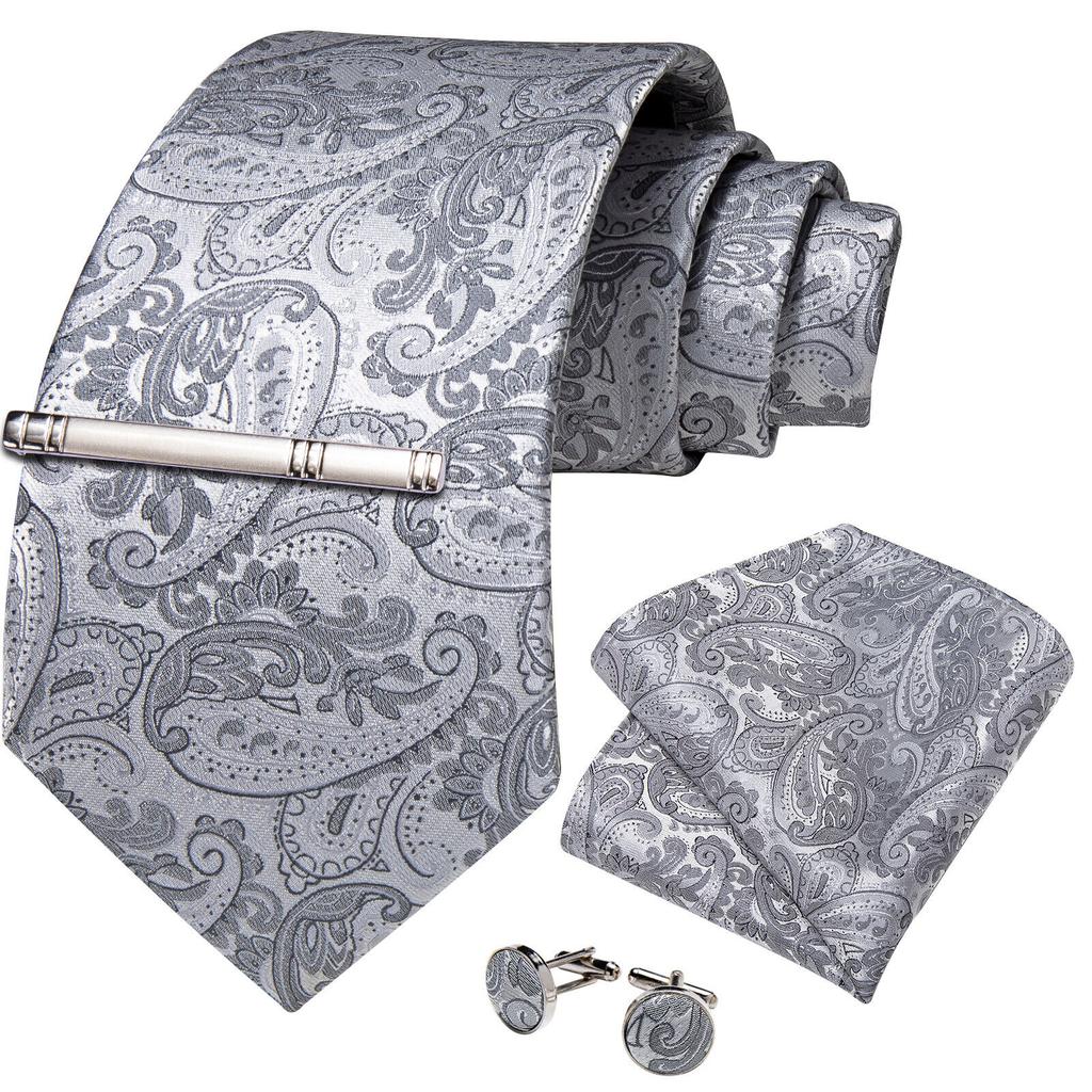 Slik Herren-Krawattenklammer-Set, rot, Schnee, Krawatte, Einstecktuch, Manschettenknöpfe, Hochzeit, Party, USA