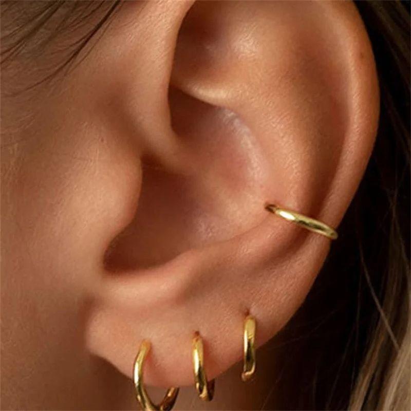 

4 PCS/Set Simple Stainless Steel Small Hoop Earring Women Tiny Gold Color Cartilage Piercing Earring Minimalism Jewelry Gifts