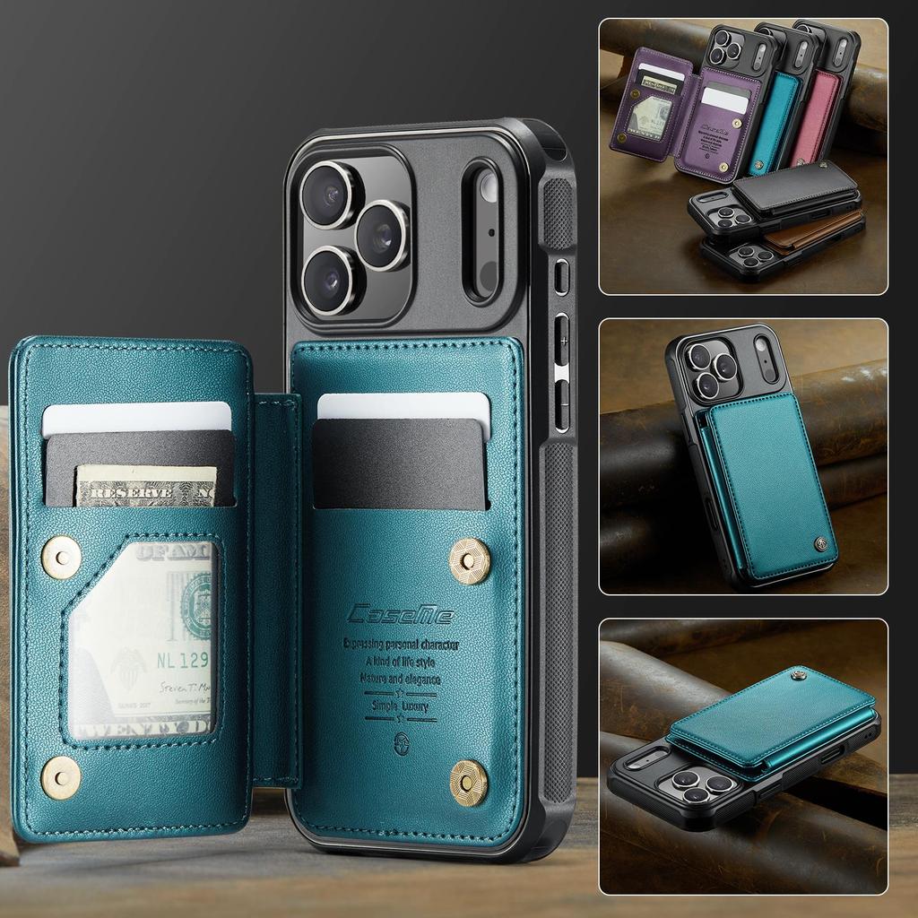 CaseMe-C22 Protective Skins For iPhone  17/17 Air/17 Pro/17 Pro Max , Luxury PU Leather Case Wallet Card Holder Phone Cover for Woman Man