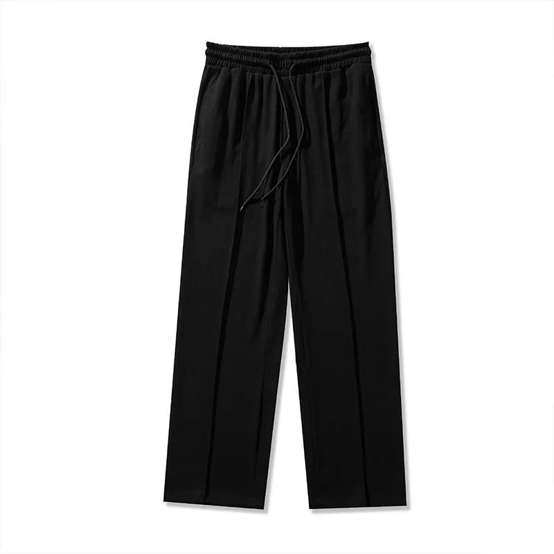 KPOP Fashion Style Harajuku Slim Fit Straight Sweatpants Men Loose All Match Casual Pants Solid Pockets Wide Leg Trousers