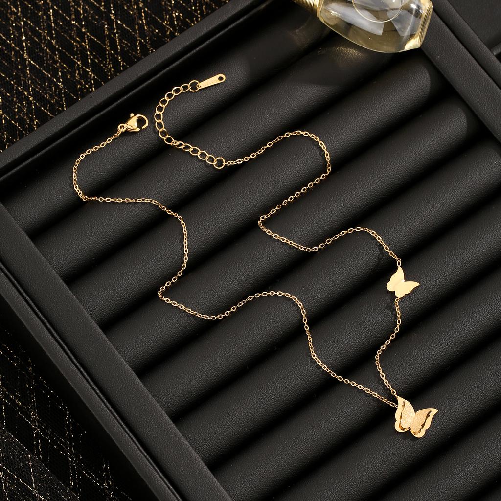 Jewelry Set for Women Stainless Steel 18k Gold Shell Butterfly Heart V-shape Pendant Necklace Rings Earring Bracelet Set