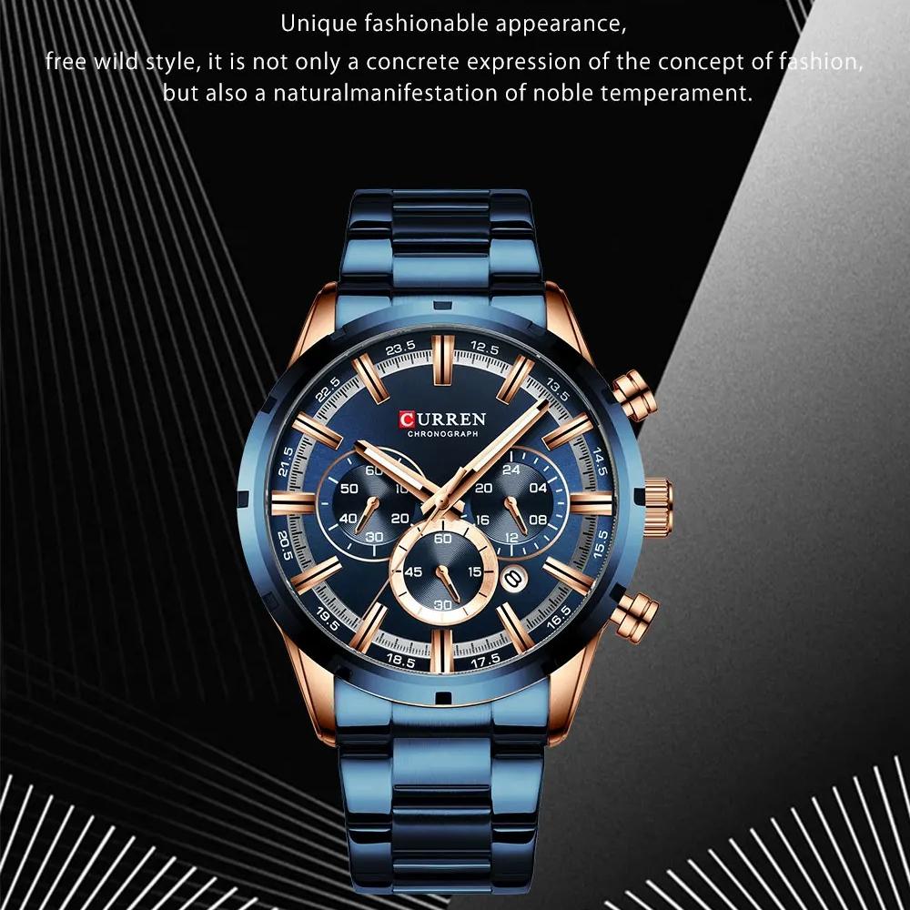 CURREN Herrenuhr Blaues Zifferblatt Edelstahlarmband Datum Herren Business Wasserdicht Herren Armbanduhren