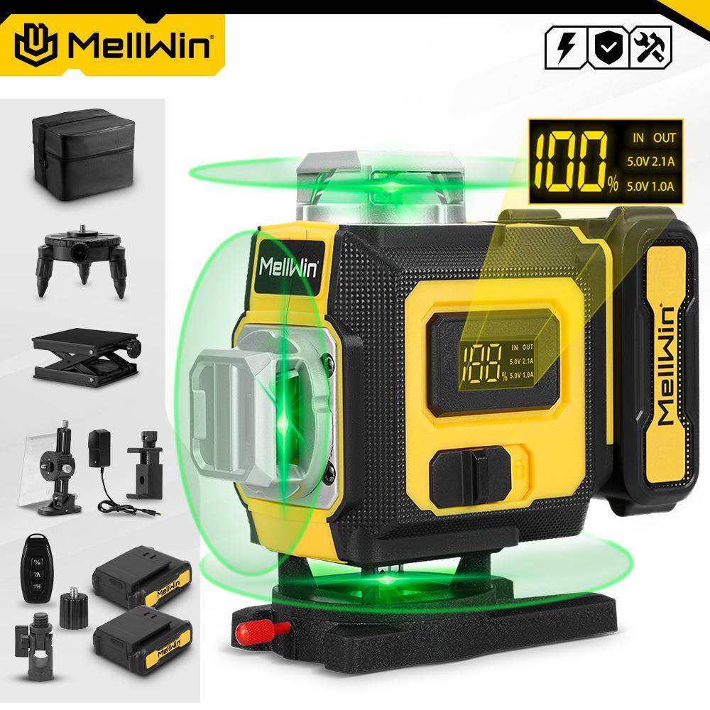MELLWIN Professional 16 Lines 4D Laser Level with APP Remote Control – 360° Horizontal & Vertical Self-Leveling Green Beam Laser Tool