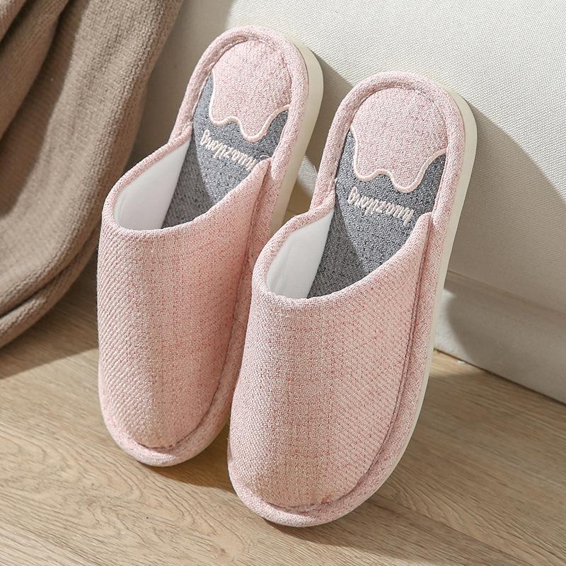 Podzimní a zimní pantofle, Pánské domácí pantofle z bavlny a lnu pohlcující zápach a pot, dámské látkové pantofle s protiskluzovou úpravou