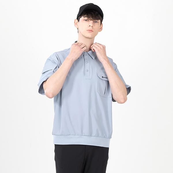 Henry Stuart Men'S Woven Anorak Polo Shirt Blue
