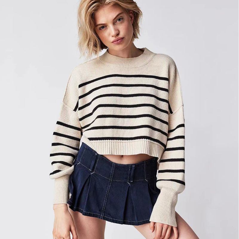 European and American Fashion Round Neck Loose Pullover Knit Sweater Round Neck Neck Loose Knit Sweater