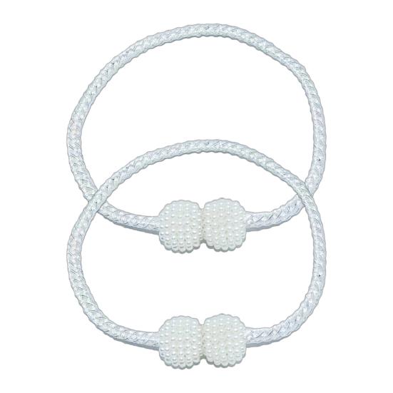 1 Pair Magnetic Curtain Tiebacks, Woven Rope Beaded Curtain Holders, Decorative Drapery Holdbacks for Living Room Bedroom B