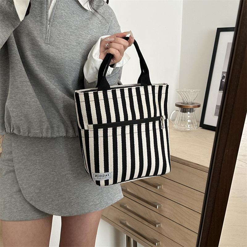 Contrasting Stripes Large Capacity Handbag Women's 2025 Spring New Fashion Mommy Canvas Tote Shoulder Bag