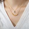 Small Square Pendant Double Necklace Titanium Steel 18K Gold Clavicle Chain Versatile Personality Temperament Jewelry Light Luxury Clavicle Chain