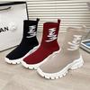 Socks Women's Shoes Spring New Fly-woven Short Boots Thick-soled and Elastic Thick-soled Knitted Sports and Leisure Shoes Boots