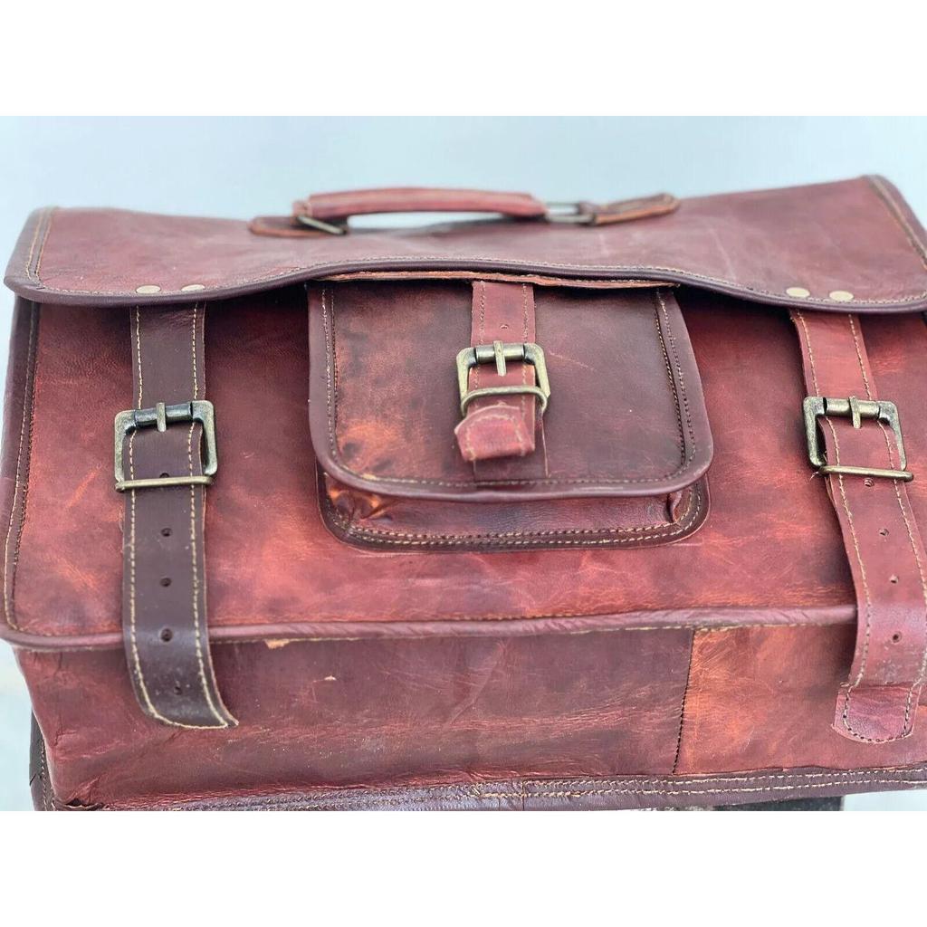 Briefcase Vintage Brown Leather Men's Messenger Shoulder Laptop Brown Bag