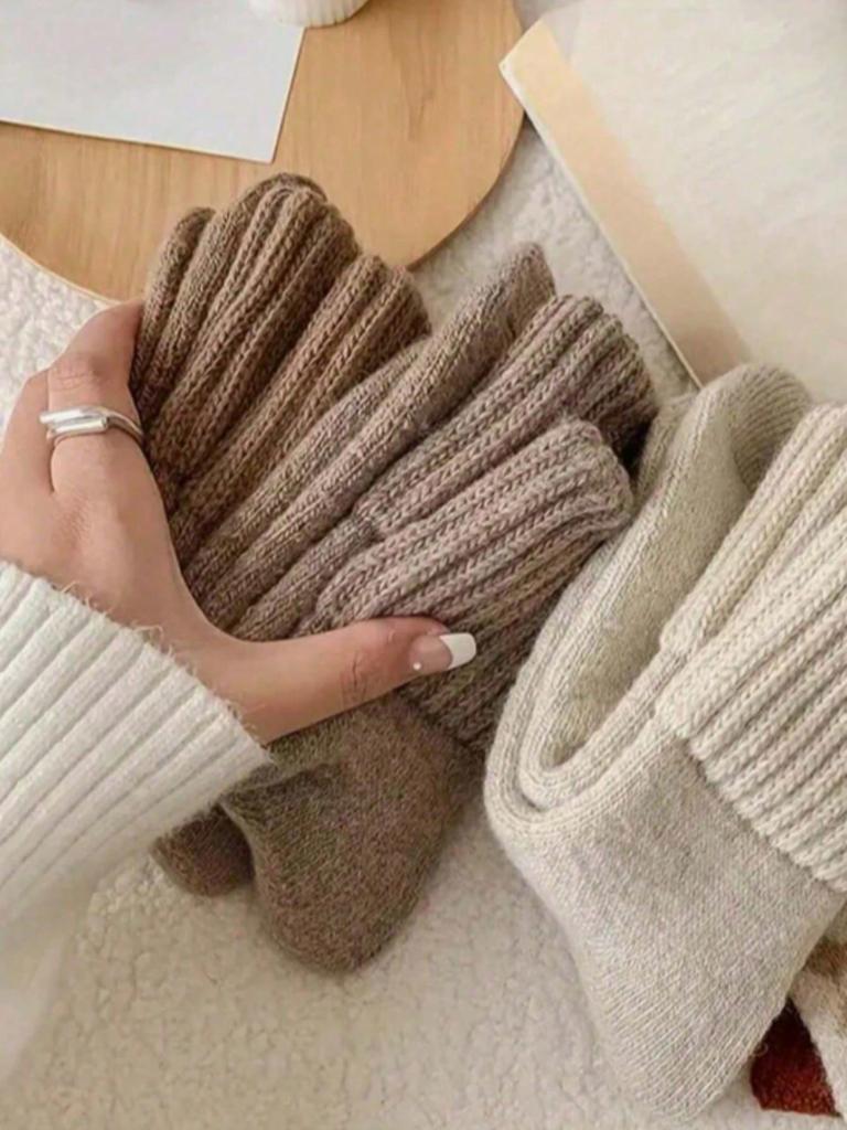 5pairs Women Winter Socks Warm Thick Knit Soft Vintage Casual Crew Socks Fuzzy Socks Knitted Socks For Women
