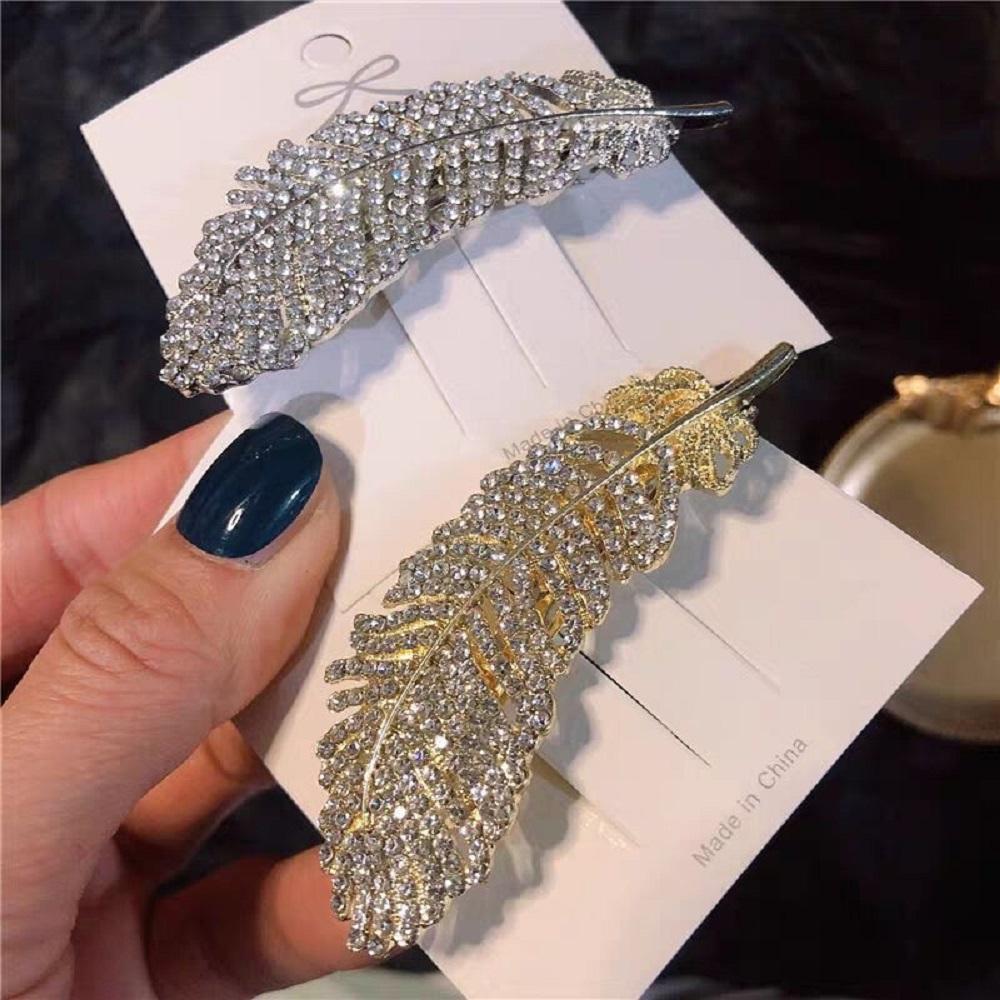 Girls Large Bb Clip Rhinestone Women Barrette Feather Hair Clips Crystal Hairpins Hair Side Clip