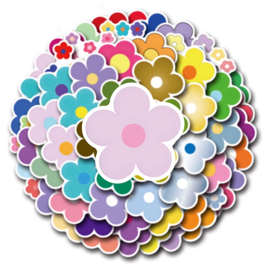 60 Colorful Cartoon Flower Stickers for Journals, Water Bottles, and Computers - Waterproof Decoration Pack