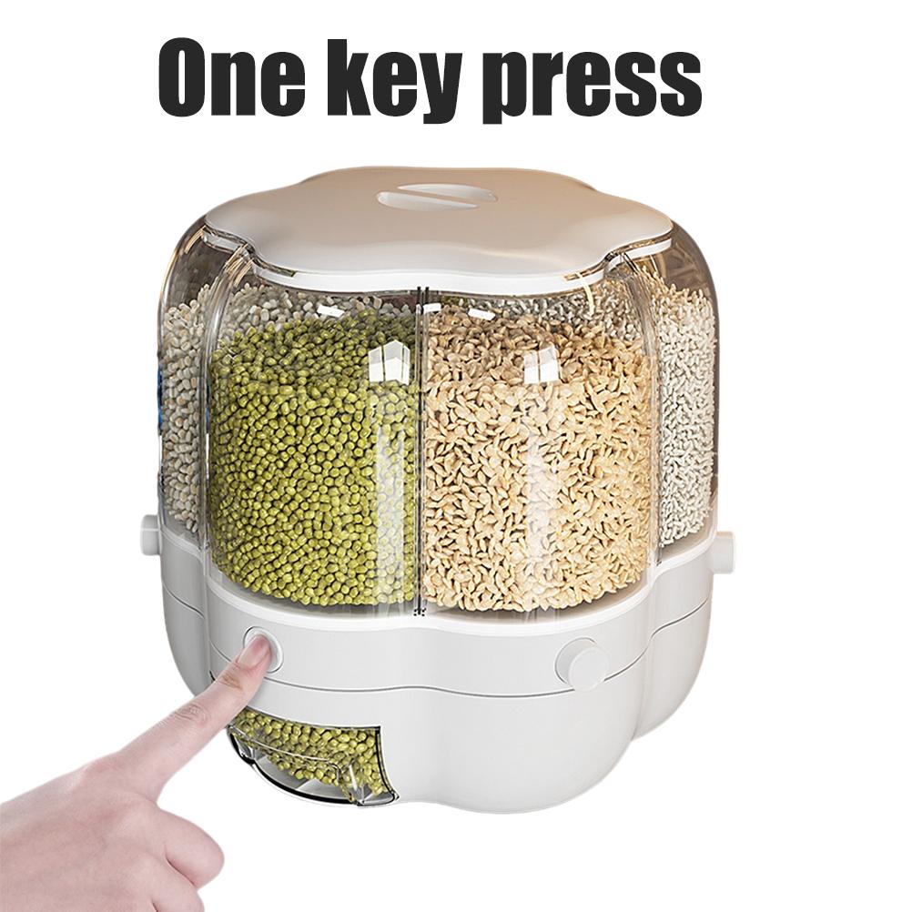 Food Grain Storage Container Large Capacity 6.5L 6 Grid Rotatable Rice Dispenser Sealed Grain Food