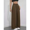 Jednokolorowe spodnie casual, Damskie spodnie z wysokim stanem, plisowane, luźne, Spodnie do pracy