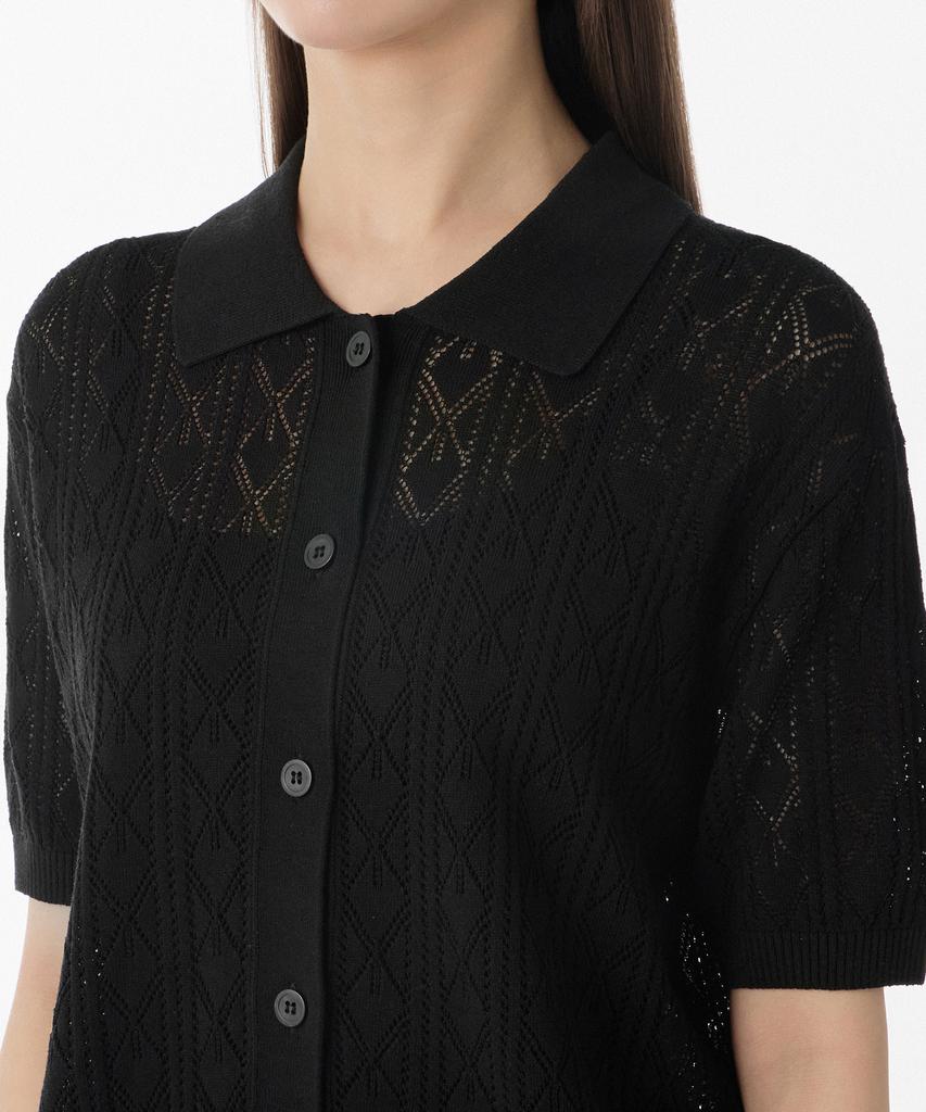 Musinsa Standard Woman Women'S Linen Blend Scalloped Short Sleeve Cardigan [Black]