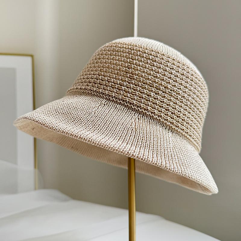 Woven Fisherman's Hat Female Summer Gentle Hollow Mesh Fashionable Elegant Basin Hat Showing Face Small Spring and Summer Hat