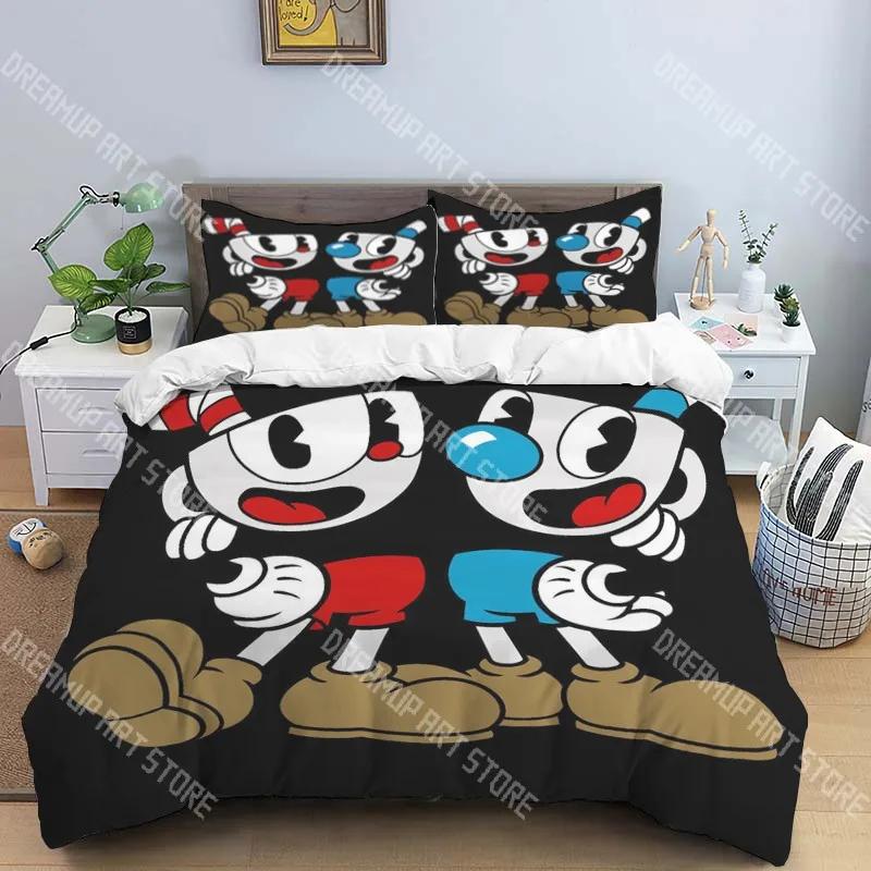 C-Cuphead Pop Music Bedding Three-piece Set Single Double Bed Adult Children Bedroom Duvet Cover Children Gift