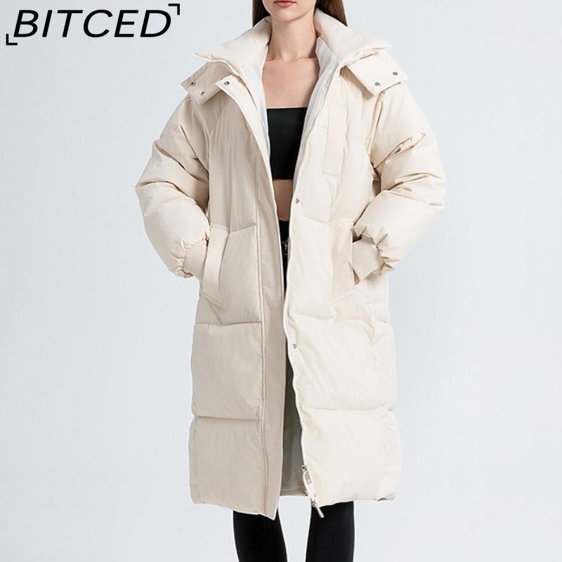 BITCED Long-Length Winter-Ready Women's Loose-Fit Down-Filled Cotton Coat Thickened Padded Jacket