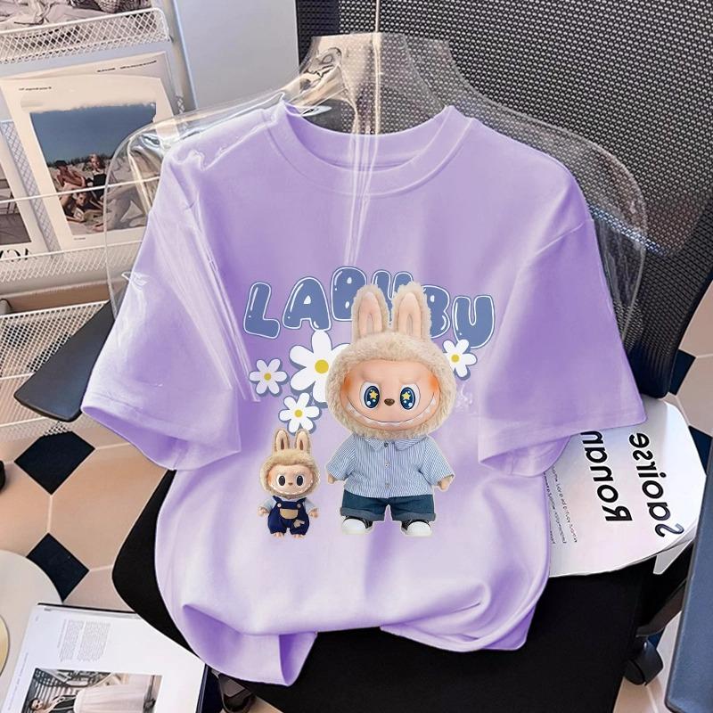 

Мультяшная графика Labubu Детская Взрослая Принтованная Футболка Летняя Мужская и Женская Мода Уличная Девушка Футболки с Коротким Рукавом Топ Одежда 140