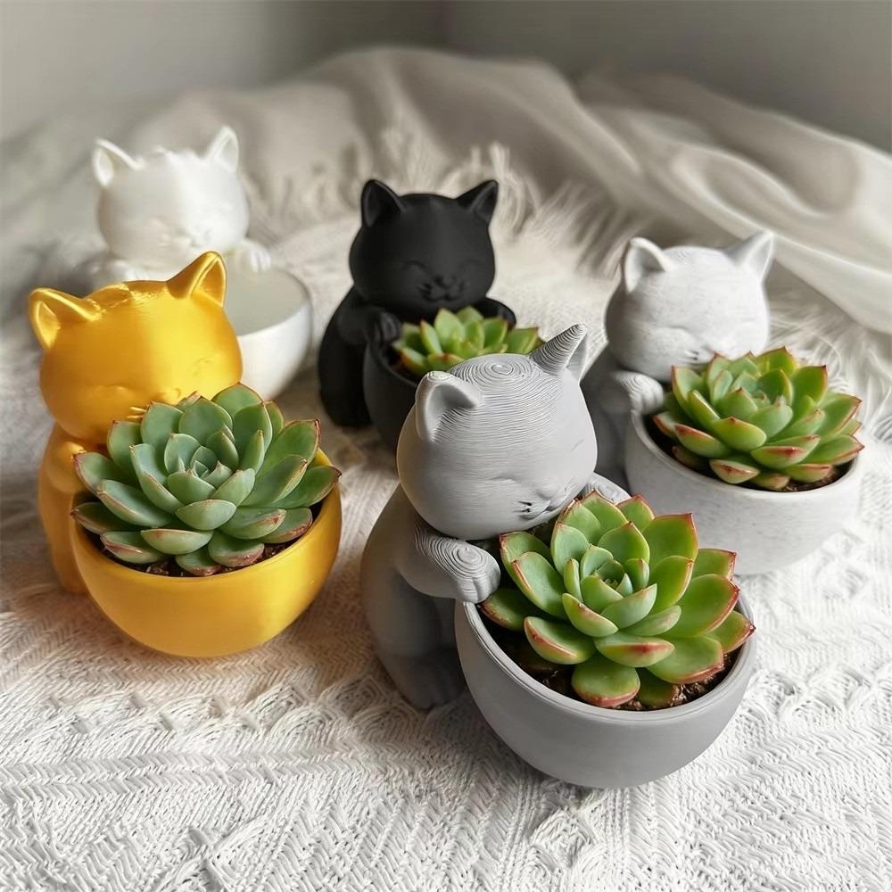 Mini Cacti Potted Plant Cat-Shaped Succulents Planter Pot Cute Small Flowerpot  Desktop Ornament