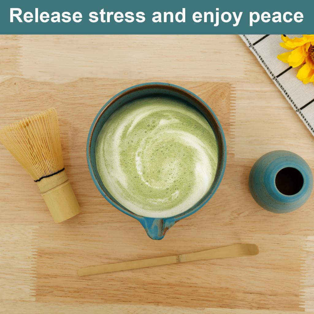 4Pcs Japanese Tea Set Traditional Matcha Whisk Ceramic Bowl Matcha Latte Drinks Making Kit for Cafe Beverage Shop Matcha Tea Set