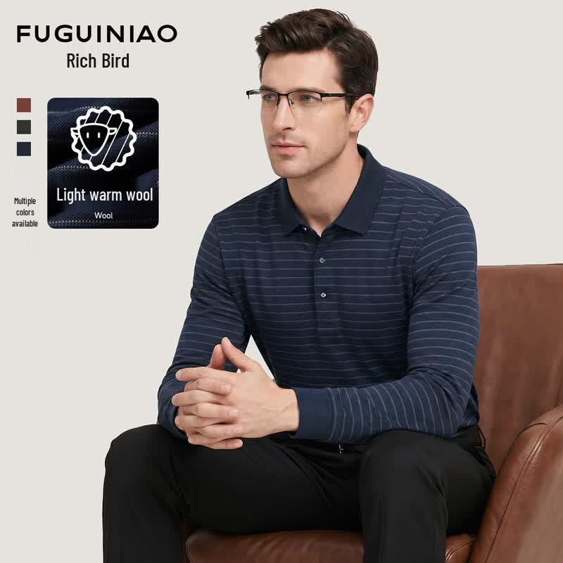 FUGUINIAO Men s Wool Blend Long Sleeve Polo Shirt 48