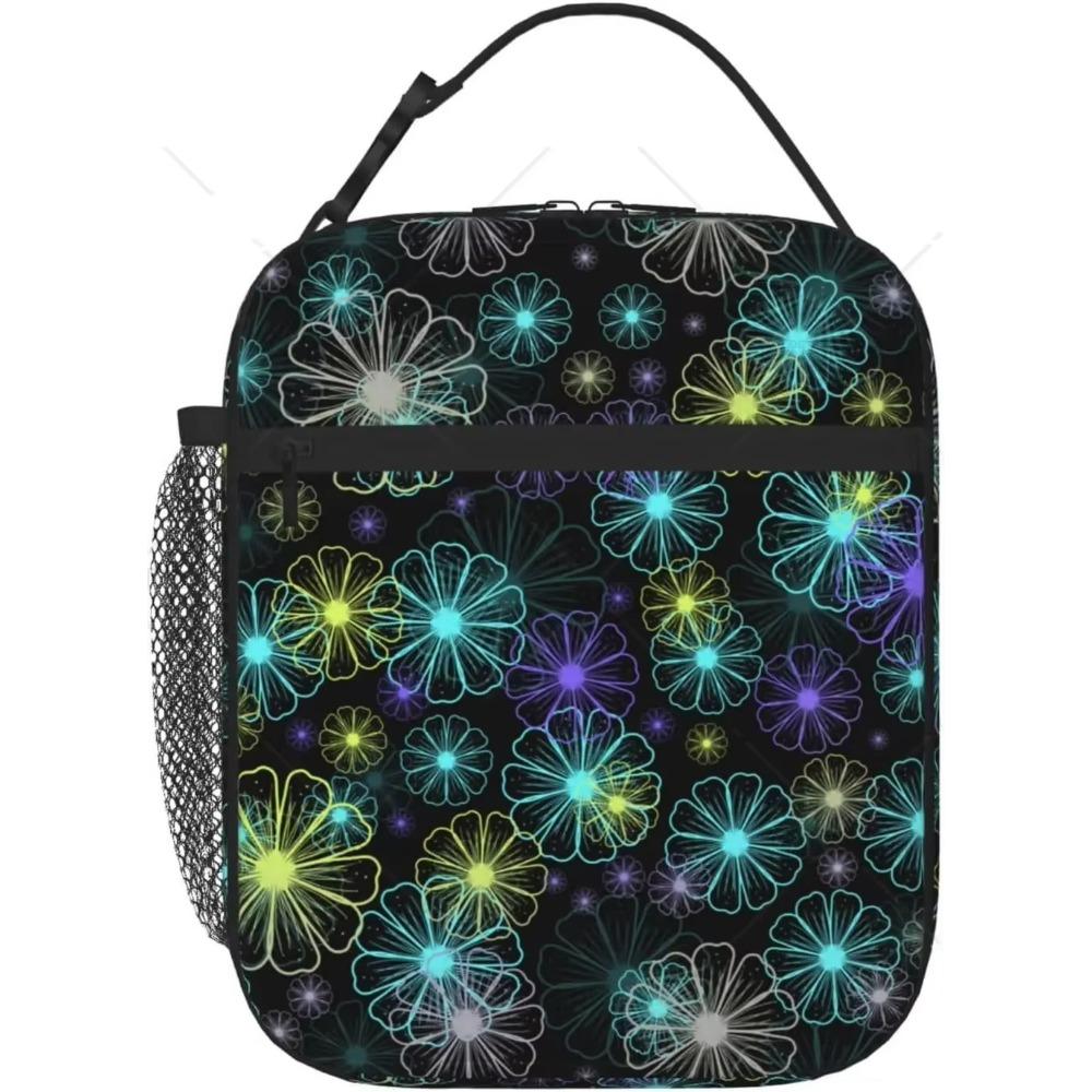 Lila und Blaue Schwebende Neonsterne Tragbare Lunchtasche Isolierte Lunchbox Wiederverwendbare Tragetaschen für Frauen Männer Arbeit Picknick Camping