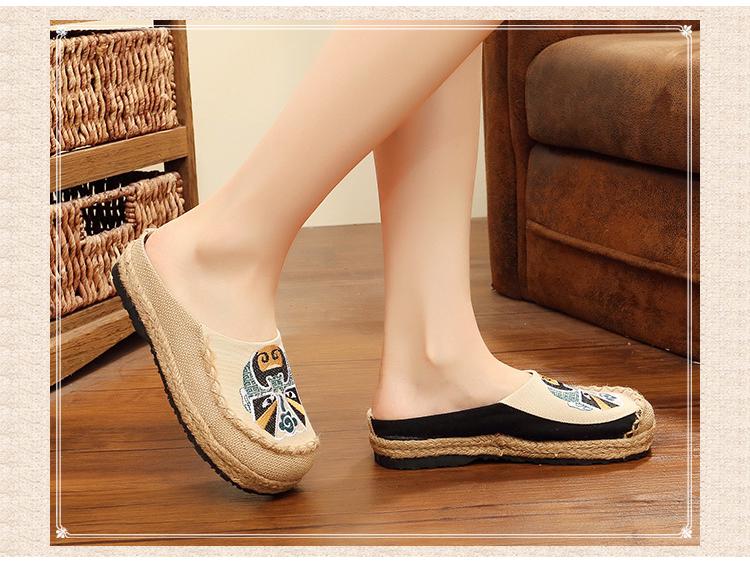 Peking Opera Face Embroidery Espadrilles - Handmade Linen Mori Girl Shoes