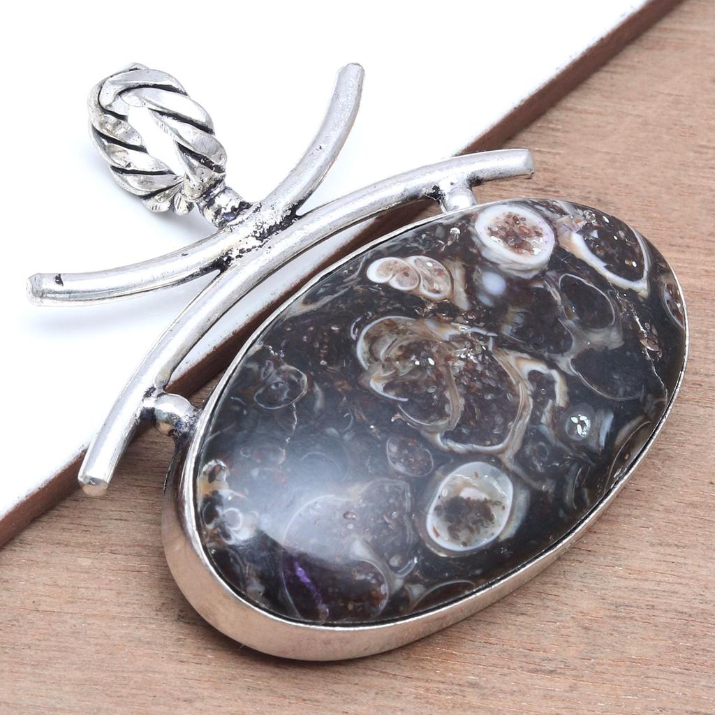 Gema Jaspe Turtella Pingente de Joalheria Prata Unissex Feminino Feito à Mão 1.75