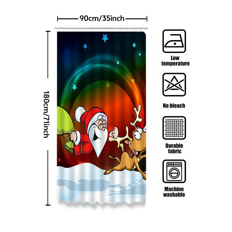 Tu Christmas Shower Curtain Santa Claus Reindeer Holiday Festive Bathroom Decor Waterproof Fabric Xmas Pattern Backdrop