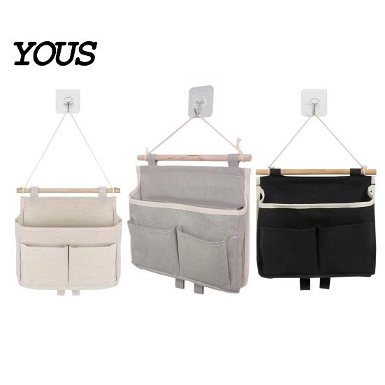 Dorm Room Essentials for Students Wall Hanging Storage Bag with 3 Pockets, Cotton And Linen Waterproof Organizer Bedroom Pouch, Over The Door