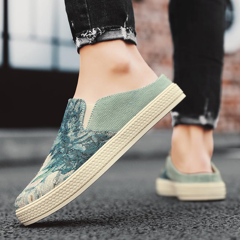 Pánské plátěné pantofle letní venkovní protiskluzové měkká podrážka módní mladistvé ležérní pantofle sandály na řízení Joker tide poloviční pantofle