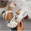 Women's Solid Color Fashion Sandals, Summer T-strap High Heels, Casual Single Strap Non-slip Thick Heel Shoes