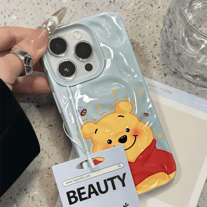 Folds cute Winnie the Pooh for iPhone17 mobile phone case Apple 16Pro three-dimensional 15 cartoon 13/14 soft