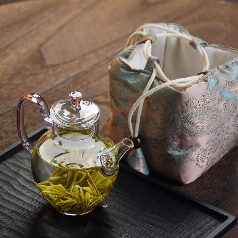 1pc Tea Set Storage Bag Chinese Woven Brocade Tea Cup Bag Vintage Printed Teapot Cloth Bags Portable Travel Master's Cup Sacks