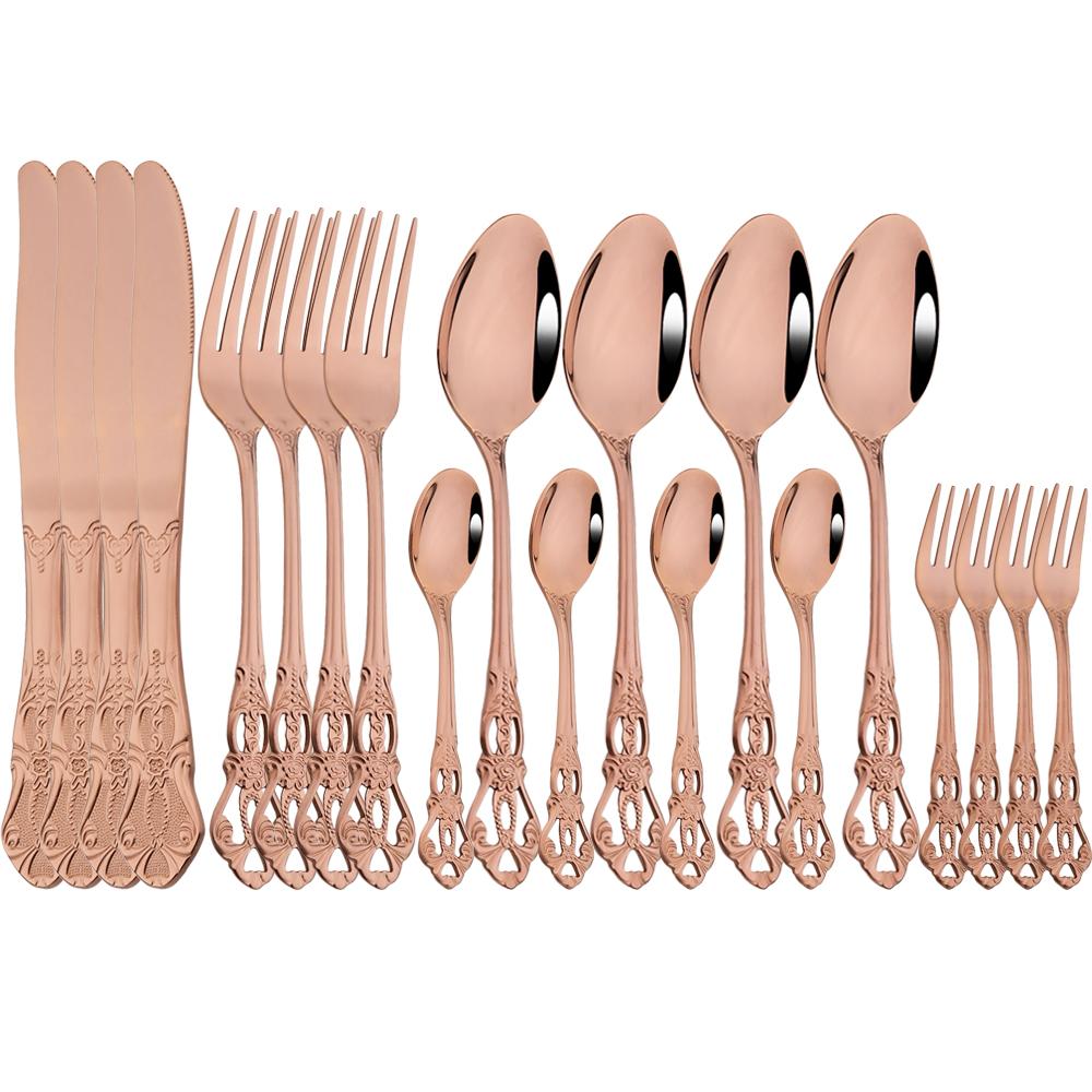 20Pcs Gold Dinnerware Set Food Grade Stainless Steel Cutlery Set Dinner Knife Fork Spoon Royal Silverware Mirror Flatware Set