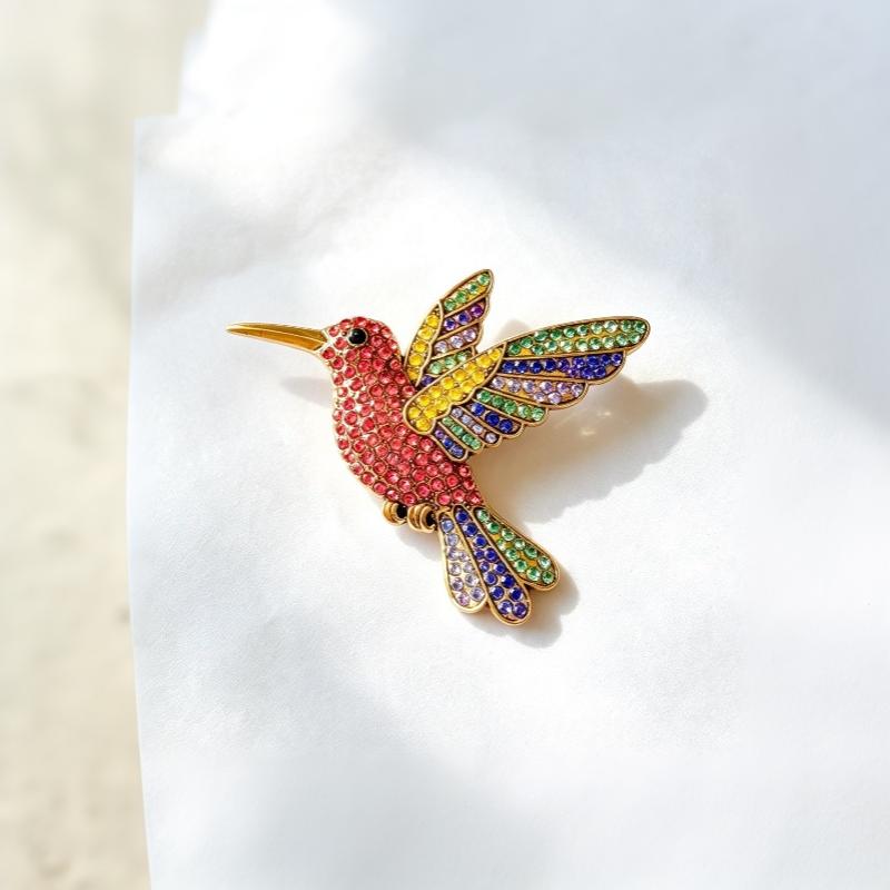 Sparkling Rhinestone Hummingbird Brooch Shiny Multicolor Design Ideal For Daily Wear Party Jewelry Gift For Women