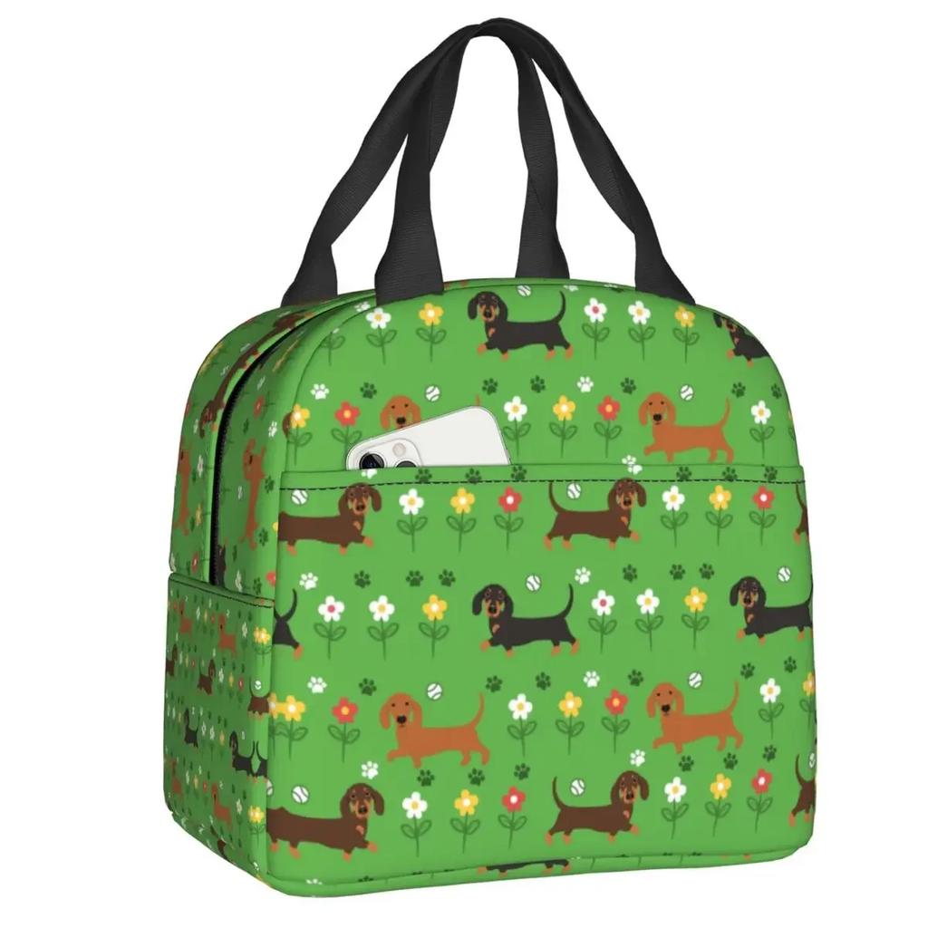 Custom Dachshund Sausage Dog In Florals Lunch Bag Women Cooler Warm Insulated Lunch Boxes for Adult Office