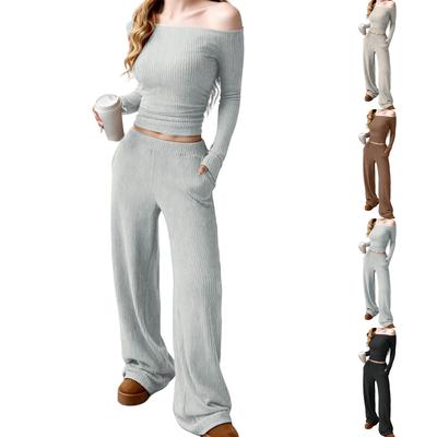 Women's Long-sleeved Top And Elastic Waist Wide-leg Pants Fashion Casual Suit