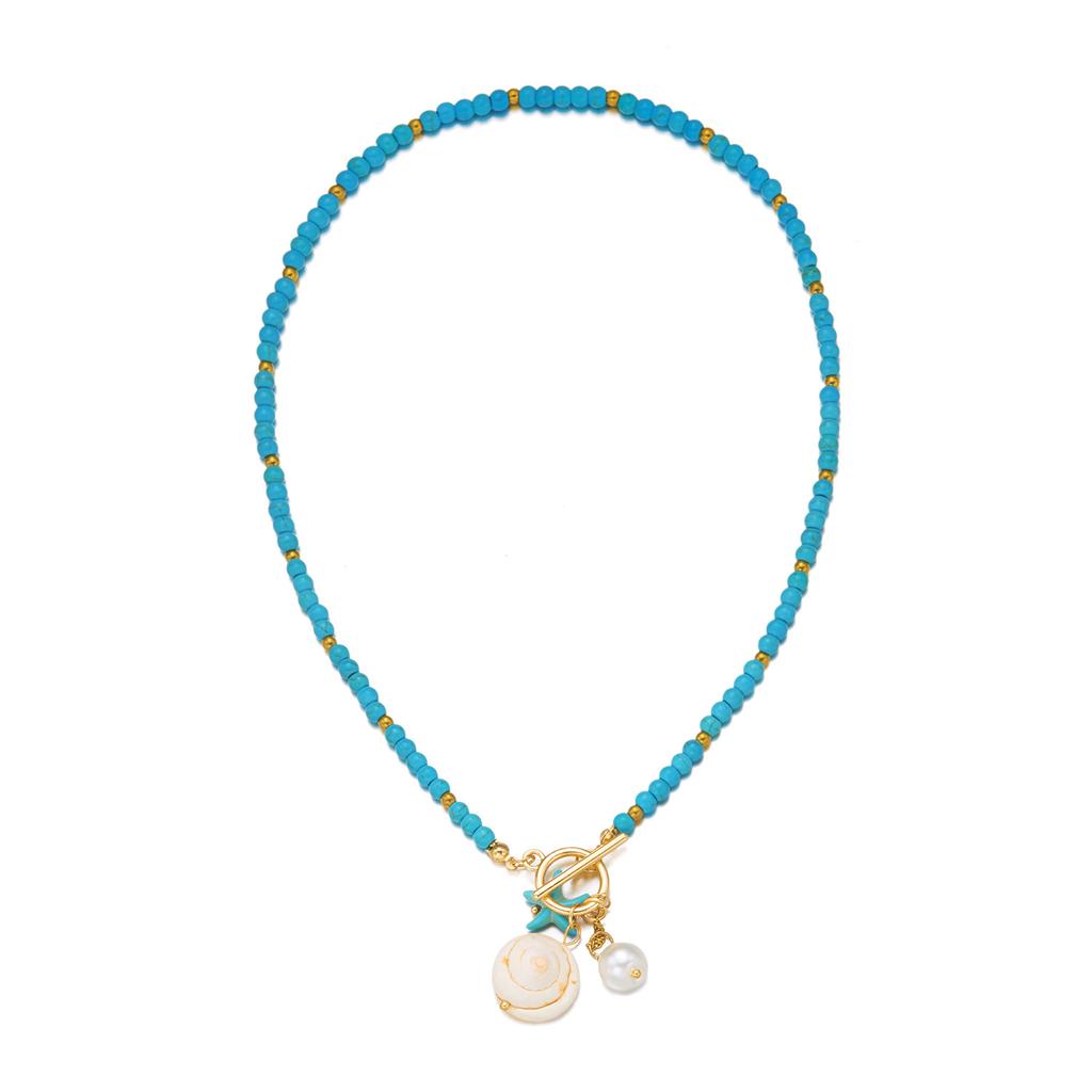 New Bohemian Style Colorful Turquoise Bead Necklace with Shell, Conch, and Starfish Pendants for Women